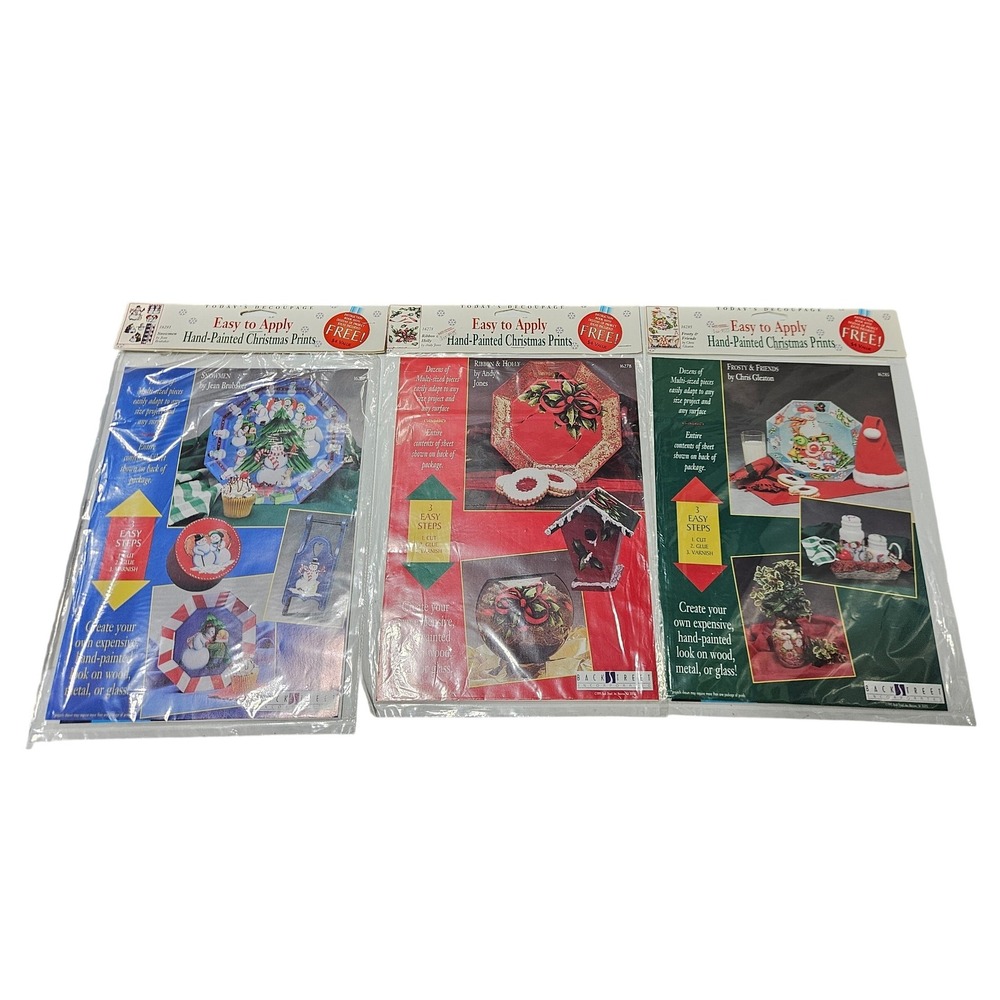 Back Street Today's Decoupage Christmas Prints 3-Pack Snowmen Holly Frosty
